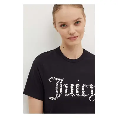 Bavlněné tričko Juicy Couture DIAMANTE JEWEL GIRLFRIEND T-SHIRT černá barva, JCMCT224257