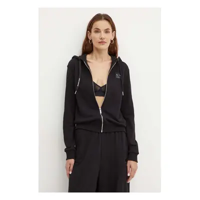 Mikina Armani Exchange dámská, černá barva, s kapucí, s aplikací, XW000082 AF10172