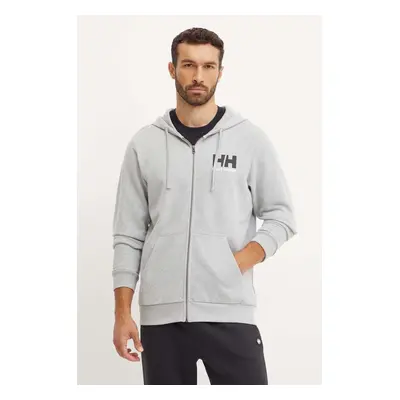 Bavlněná mikina Helly Hansen HH LOGO pánská, šedá barva, s kapucí, s potiskem, 30393