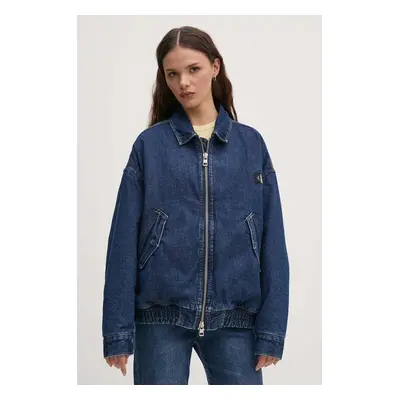 Džínová bunda Calvin Klein Jeans dámská, tmavomodrá barva, zimní, oversize, J20J224717