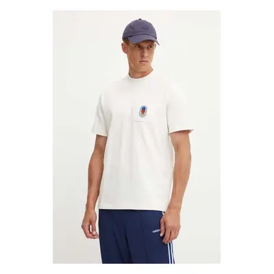 Bavlněné tričko adidas Originals béžová barva, s aplikací, IX6754