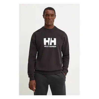 Bavlněná mikina Helly Hansen HH LOGO pánská, černá barva, s potiskem, 30395