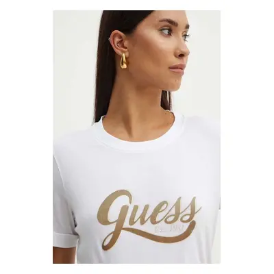 Bavlněné tričko Guess GLITTERY bílá barva, W4YI09 JA914