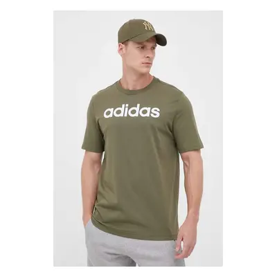 Bavlněné tričko adidas zelená barva, s potiskem