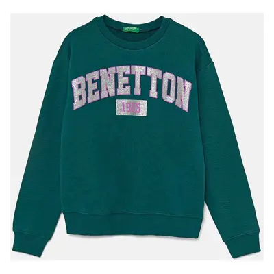 Dětská bavlněná mikina United Colors of Benetton zelená barva, vzorovaná, 3J68C10L8