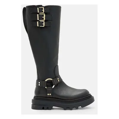 Kožené kozačky AllSaints Jade Biker Boot dámské, černá barva, na platformě, W055FB