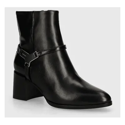 Kožené kotníkové boty Calvin Klein ANKLE BOOT 55 W/HW LTH dámské, černá barva, na podpatku, HW0H