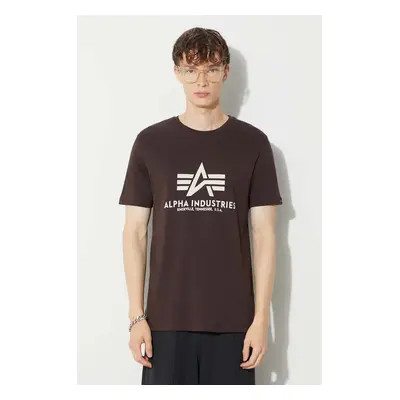 Bavlněné tričko Alpha Industries Basic T-Shirt hnědá barva, s potiskem, 100501.696