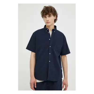 Košile Les Deux Louis Seersucker tmavomodrá barva, regular, s límečkem button-down