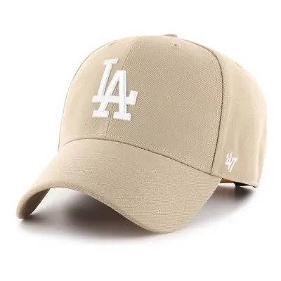 Bavlněná baseballová čepice 47brand MLB Los Angeles Dodgers béžová barva, s aplikací, B-MVPSP12W