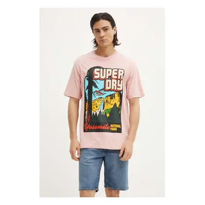 Bavlněné tričko Superdry růžová barva, s potiskem, M1012187A-MDM