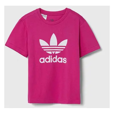 Dětské bavlněné tričko adidas Originals TREFOIL TEE růžová barva, IY7419