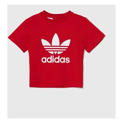 Dětské bavlněné tričko adidas Originals TREFOIL TEE červená barva, s potiskem, IY2387