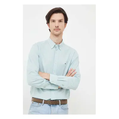 Košile Tommy Hilfiger pánská, zelená barva, regular, s límečkem button-down, MW0MW29968