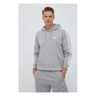 Mikina adidas Originals 3-Stripes pánská, šedá barva, s kapucí, melanžová, IL2496