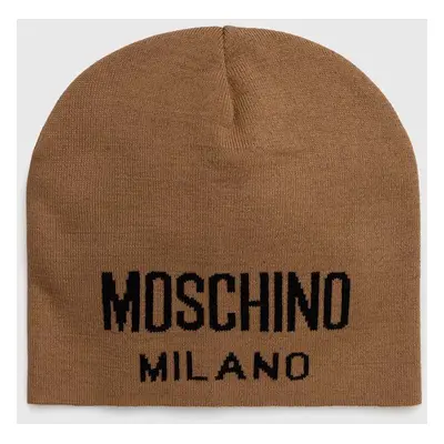 Vlněná čepice Moschino hnědá barva, z tenké pleteniny, M5802 60016