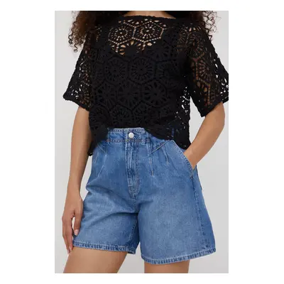 Džínové šortky Pepe Jeans Stella Adapt dámské, tmavomodrá barva, hladké, high waist