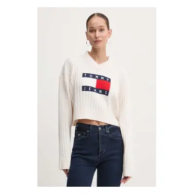 Svetr Tommy Jeans dámský, béžová barva, lehký, DW0DW18528