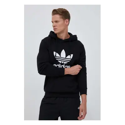 Bavlněná mikina adidas Originals Classics Trefoil Hoodie pánská, černá barva, s kapucí, s potisk