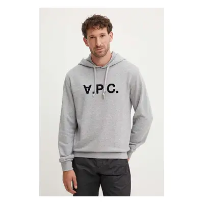 Bavlněná mikina A.P.C. hoodie standard grand vpc GOTS šedá barva, s kapucí, s aplikací, COHBN.M2