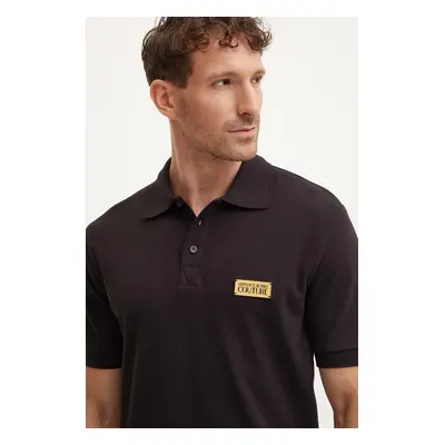 Bavlněné polo tričko Versace Jeans Couture černá barva, s aplikací, 77GAGT08 CJ01T