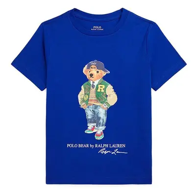 Dětské bavlněné tričko Polo Ralph Lauren modrá barva, s potiskem, 322853828040