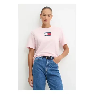 Bavlněné tričko Tommy Jeans růžová barva, DW0DW18796