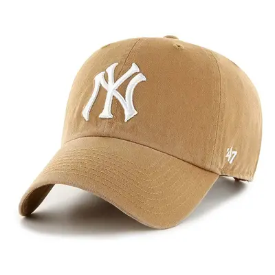 Bavlněná baseballová čepice 47brand MLB New York Yankees béžová barva, s aplikací, B-NLRGW17GWS-