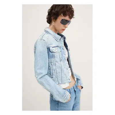 Džínová bunda Tommy Jeans dámská, modrá barva, přechodná, DW0DW18555