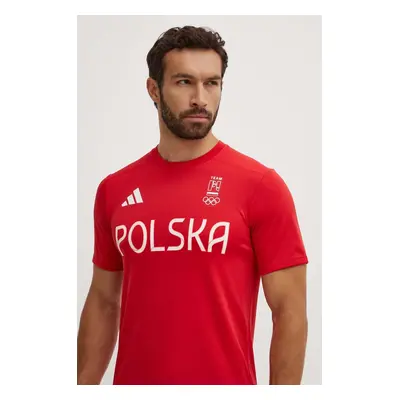 Tréninkové tričko adidas Performance HIIT Poland červená barva, s potiskem, JF6680