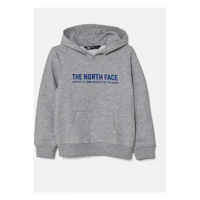 Dětská mikina The North Face VARSITGRAPHIC RELAXED HOODIE šedá barva, s kapucí, s potiskem, NF0A