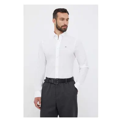 Košile Gant bílá barva, slim, s límečkem button-down