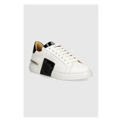 Kožené sneakers boty Philipp Plein Hexagon Phantom Kicks bílá barva, USC0565 PLE025N 01