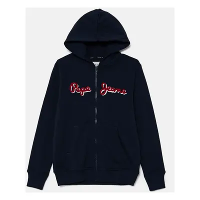 Dětská mikina Pepe Jeans NEW LAMONTY ZIP tmavomodrá barva, s kapucí, melanžová, PB581612