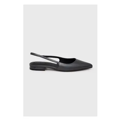 Kožené baleríny Calvin Klein FLAT SLINGBACK PUMP PEARL černá barva, s odkrytou patou, HW0HW02120