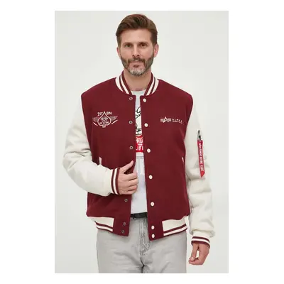 Bomber bunda Alpha Industries Varsity Air Force Jacket vínová barva, přechodná