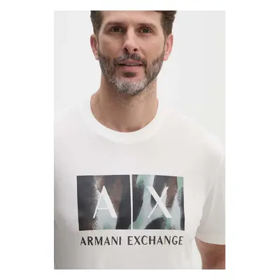 Bavlněné tričko Armani Exchange bílá barva, s potiskem, 6DZTHF ZJH4Z