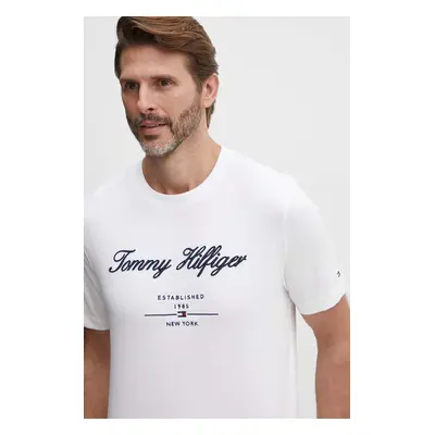 Bavlněné tričko Tommy Hilfiger bílá barva, s aplikací, MW0MW33691