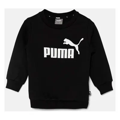 Dětská mikina Puma ESS Big Logo Crew FL B černá barva, s potiskem