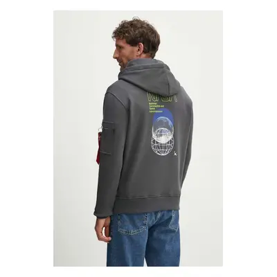 Mikina Alpha Industries NASA Orbit Hoody pánská, šedá barva, s kapucí, s aplikací, 146339