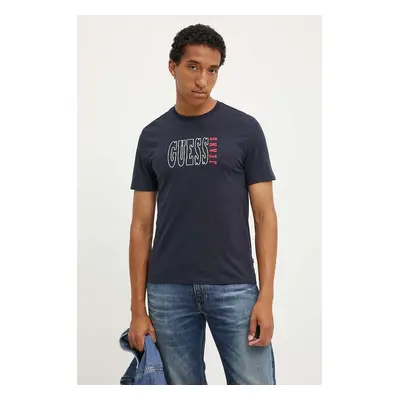 Bavlněné tričko Guess Jeans tmavomodrá barva, s potiskem, M4YI56 K8HM0