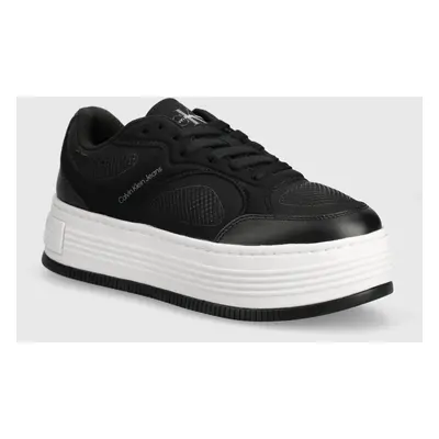 Sneakers boty Calvin Klein Jeans BOLD PLATF LOW LACE MIX IN MTL černá barva, YW0YW01471