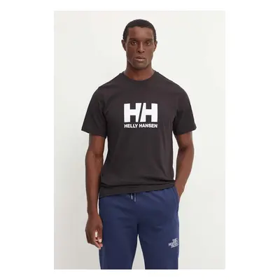 Bavlněné tričko Helly Hansen HH LOGO černá barva, s potiskem, 30396