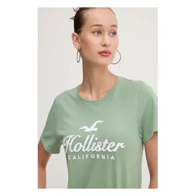 Bavlněné tričko Hollister Co. zelená barva, KI357-3284