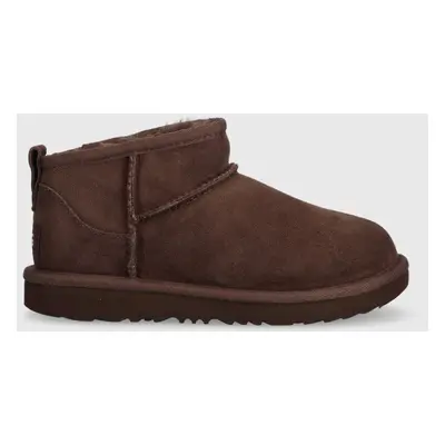 Dětské semišové sněhule UGG KIDS CLASSIC ULTRA MINI hnědá barva