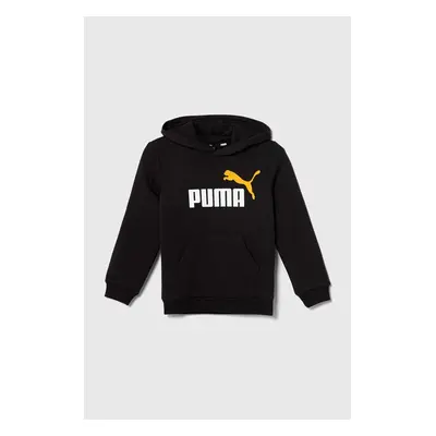 Dětská mikina Puma ESS+ 2 Col Big Logo Hoodie FL B černá barva, s kapucí, s potiskem