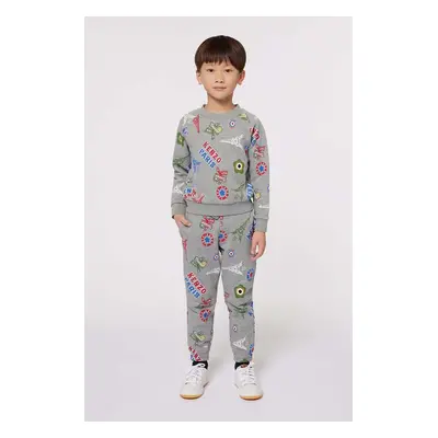 Dětské bavlněné kalhoty Kenzo Kids šedá barva, vzorované, K60798