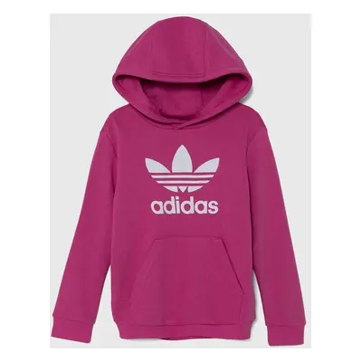 Dětská mikina adidas Originals TREFOIL HOODIE růžová barva, s kapucí, s potiskem, IY7444