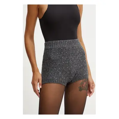 Vlněné šortky Pinko šedá barva, s aplikací, high waist, 103967 A232