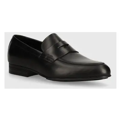 Kožené mokasíny Calvin Klein MOCASSIN LTH pánské, černá barva, HM0HM01503